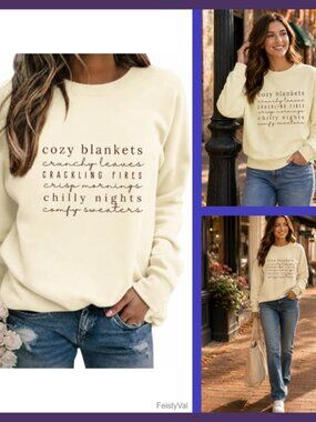 Cotton Blend Letter Print Sweatshirt Crewneck Pullover Fall Graphic Top